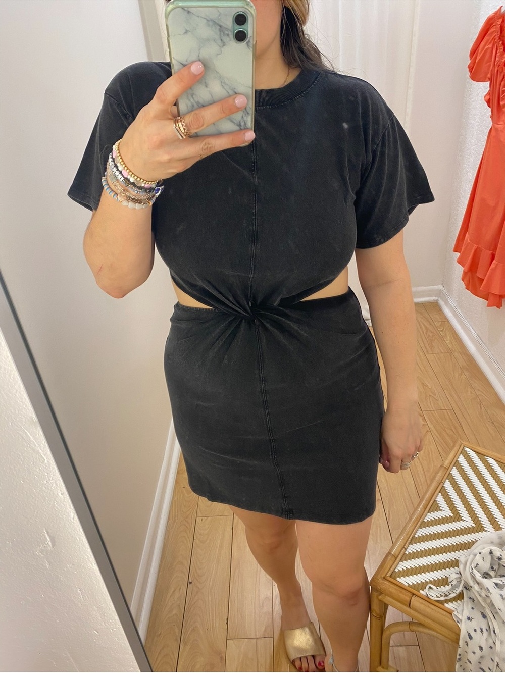 l*space Black Twist-Knot Mini Dress with Cutout Waist
